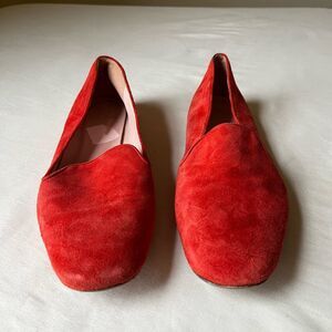 J. Crew Cecile Smoking Slippers in Red Orange Suede Leather size 7 Slip On Flats
